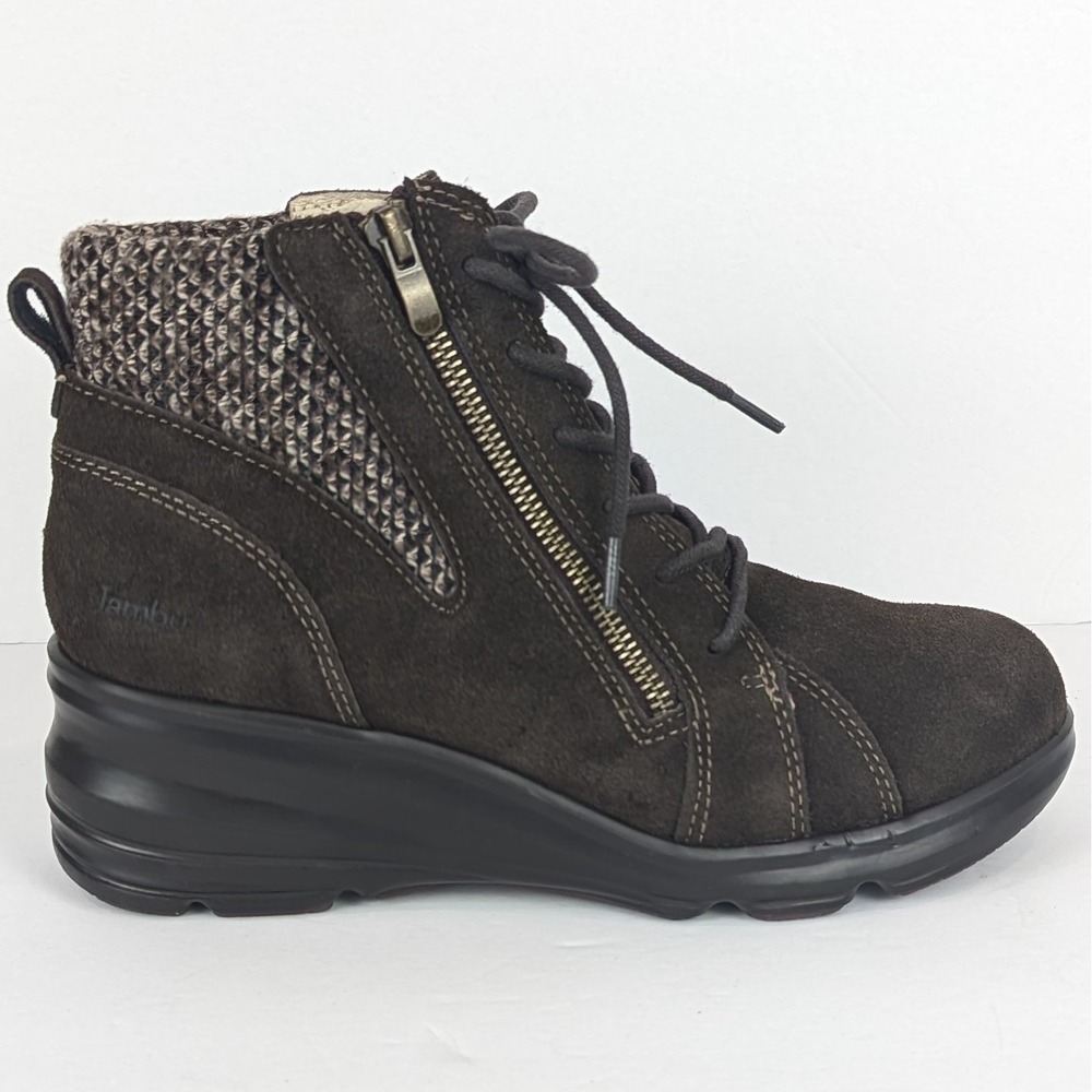 Jambu Stella‎ Boot Women 8.5 Wedge Water Resistant Memory Foam Leather Brown Zip